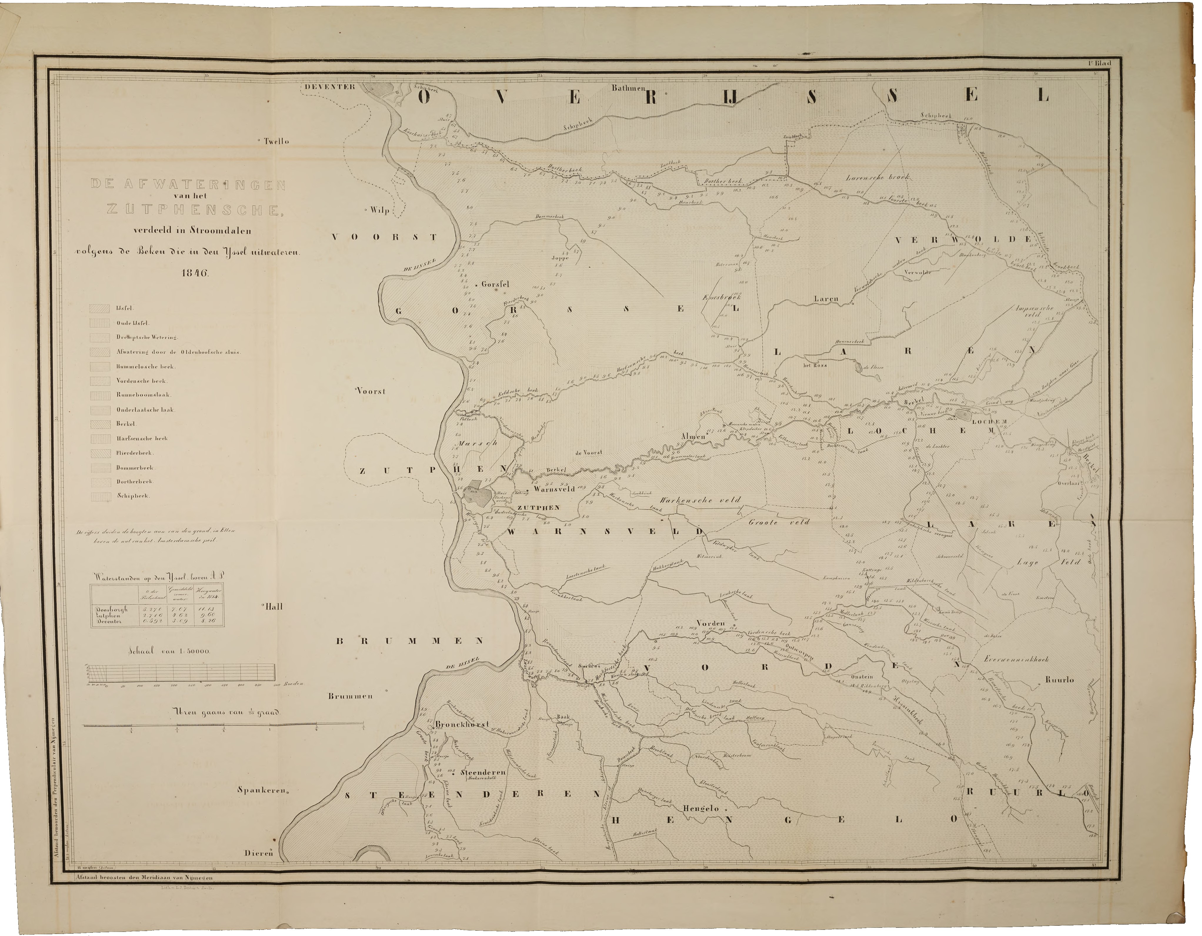 kaart De Afwateringen van het Zutphensche